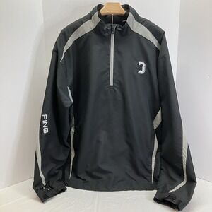 PING Coil Mens Black 1/4 Zip Mock Neck Gray Accent‎ Windbreaker Jacket Size XL